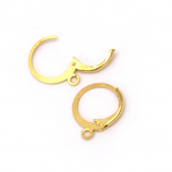 Round French Hooks with Open Loop / 15x12x0.5 mm, Hole: 2 mm / Gold - 10 pieces