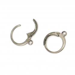French Clasp Earring Hooks /  15x12x0.5 mm, Hole: 2 mm / Silver -10 pieces