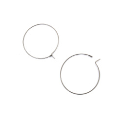 Steel Earring Findings with 40 mm Open Hoop, Silver Color - 10 Pieces