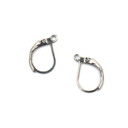 Steel Earring Findings, 10x16x2 mm with 1 mm Hole and Closure, Silver Color - 4 Pieces