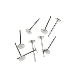 Steel Earring End Cap, 12x6 mm Flat, Silver Color - 20 Pieces