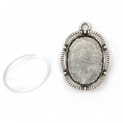 Not Available Online. You can also buy at EM ART stores and at +359 884 000 893 Oval Metal Base for Pendant, with Glass Cabochon Bezel Setting, Size: 26x17 mm, Cabochon size: 18x3x4 mm, Silver color