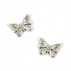 Butterfly Metal Beads 12x17x3 mm, Silver color - 10 pieces for Decoration, Jewelry Making