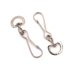 Metal clasp, carabiner type, 14x20x65 mm, silver color - 10 pieces