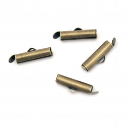 Slide On End Clasp Tubes / 16x4 mm, Hole: 2.5x1 mm / Antique Bronze - 20 pieces