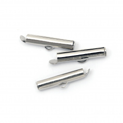 Метални накрайници тръбичка 20x4 мм дупка 2.5x1 мм цвят сребро -20 броя