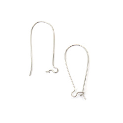 Metal Ear Wire Hooks, 38x16 mm,  Silver Color - 10 pieces