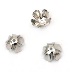Metal Flower End Caps / 8x4 mm,  Hole: 1 mm / Silver - 50 pieces