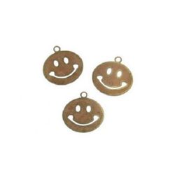Metal pendant smile with embossed pink flat 10.5x10.5 mm hole 0.3 mm color old gold - 20 pieces