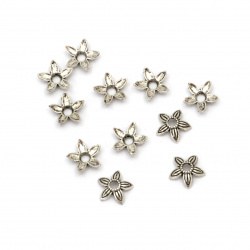 50Pcs Flower Shaped Metal Bead Caps for Jewelry Making, Size: 8x8.5x2.5 mm, Hole: 1 mm, Silver Color
