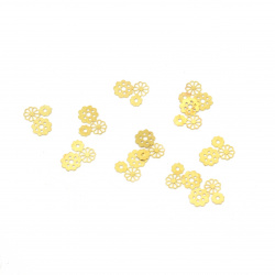 Μεταλλικό στοιχείο, λουλούδι 5x6,5x0,1 mm χρυσό χρώμα - 2 γραμμάρια ~ 113 τεμάχια