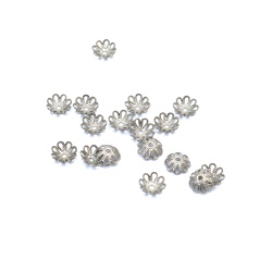 Steel Bead Cap 7x2.5 mm, Hole 1 mm, Silver Color - Set of 20 Pieces