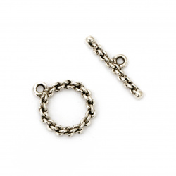 Clema metalica din doua parti rotunde 21,5x18x3 mm, gaura 26x7x3 mm 2 mm culoare argintiu vechi -2 seturi