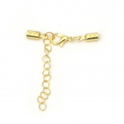Set of Metal Tips: Cord Ends, Lobster Claw Clasp, Extender Chain / 11x4 mm, Chain: 50x4 mm / Gold