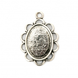 Metal medallion base, 29x20x2 mm, plate 13x18 mm, 2 mm hole, antique silver color