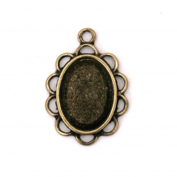 Metal medallion base, 29x20x2 mm, plate 13x18 mm, 2 mm hole, antique bronze color