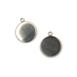 Steel Pendant 20x23.5x2 mm with 18 mm Bezel Base, Hole 2 mm, Silver Color - Set of 5 Pieces