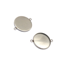 Steel Connector 30x22x2 mm with 20 mm Bezel Base, Hole 2 mm, Silver Color - Set of 2 Pieces