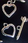 DIY Clasp heart two pieces set 12x20 mm metal color silver -5 sets