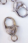 Lobster Claw Clasp Heart 13.5x26.5 mm color silver -5 pieces