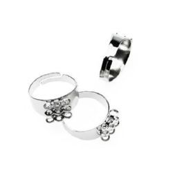Bază metalică pentru inel reglabil 18 mm argintiu 3 rânduri cu pieptene triple -10 bucăți