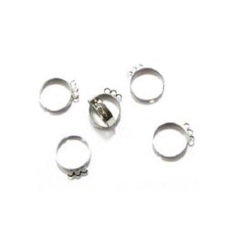 Bază metalică pentru inel 18 mm argintiu cu 1 pieptene 3 găuri -10 bucăți