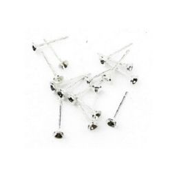 Glue On Post Earring Pins / 4x13 mm / Silver - 50 pieces