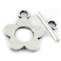 Λουλούδι μεταλλικό κούμπωμα, δύο μέρη 16x20 mm, 16x6 mm τρύπα 2,5 mm χρώμα ασημί -10 σετ