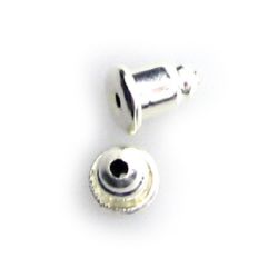 Metal Earring Backs / 5x5 mm,  Hole: 1 mm / Silver - 50 pieces