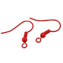 Earring Fish Hooks / 18x17 mm /  Red, Hole: 2 mm - 20 pieces