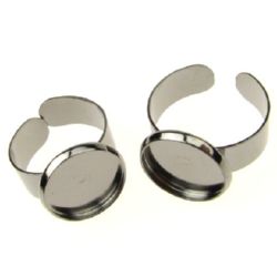 Blank Adjustable Finger Ring for Cabochon / 19 mm, Base: 12 mm Silver Tone - 5 pieces