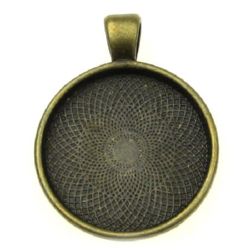 Baza pentru medalion metalic 36x28x3 țiglă 25x25 mm gaură 4 mm culoare bronz antic