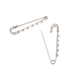 Safety Brooch Pin with Holes /  76x15 mm, Five Holes x3 mm /  Silver Color - 4 pieces