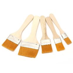 Set of 5 Flat Brushes with Wooden Handles: 18 mm, 22 mm, 24 mm, 30 mm, 47 mm 