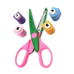 Set of Decorative Edge Scissors:  16 cm with 4 Craft Punches: 10 mm for Cardboard up to 160 g/m2