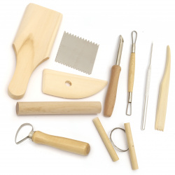 Set of wooden and metal tools for modeling and decoration - 10 pieces