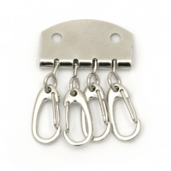Plate with 4 Key-holding Biners /  5x3.5 cm / Silver