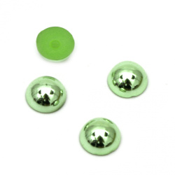 Hot Fix Hemisphere Pearl Beads, Decorations, Clothes, Wedding 6x3 mm hole 1 mm metallize color green - 50 pieces