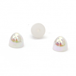 Perla emisferă pentru instalare 6x5 mm gaură 1 mm culoare curcubeu alb - 50 bucăți