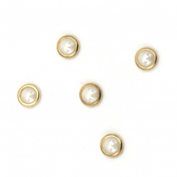 Emisferă perlă cu adeziv încorporat alb de 5 mm cu culoare metalică auriu 100 bucăți