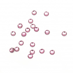 Камъче стъклено с лепило  4 мм кръг цвят розов светло прозрачен фасетиран 2 грама ~60 броя