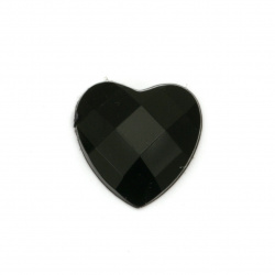 Acrylic stone for gluing heart 16x16x4 mm solid black faceted -10 pieces