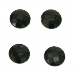 Acrylic stone for gluing circle 10x3 mm solid black faceted - 10 pieces