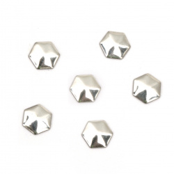 Метален елемент шестоъгълник с лепило 6x8x1 мм цвят сребро - 50 броя