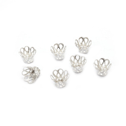 Metal bead caps, 8x6~7 mm, bell-shaped, white color - 50 pieces