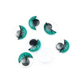 Wiggle Eyes with eyelashes for Decorations, DIY Crafts Handmade Accessories 15 mm green - 50 pieces