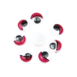 Мърдащи очички с мигли 12 мм цвят червен -50 броя