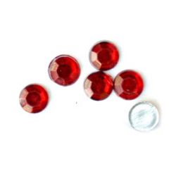 Acrylic stones for gluing, 6 mm round, red transparent faceted - 100 pieces
