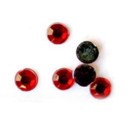 Acrylic stone for gluing 4 mm round red transparent faceted -100 pieces