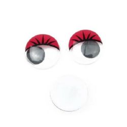 Мърдащи очички с мигли 15 мм цвят червен -50 броя